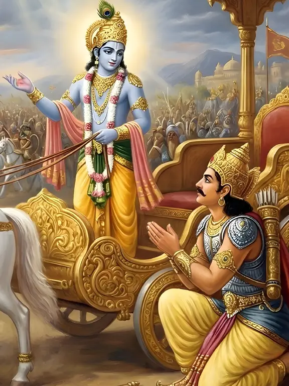 Bhagavad Gita hero banner showing Lord Krishna and Arjuna