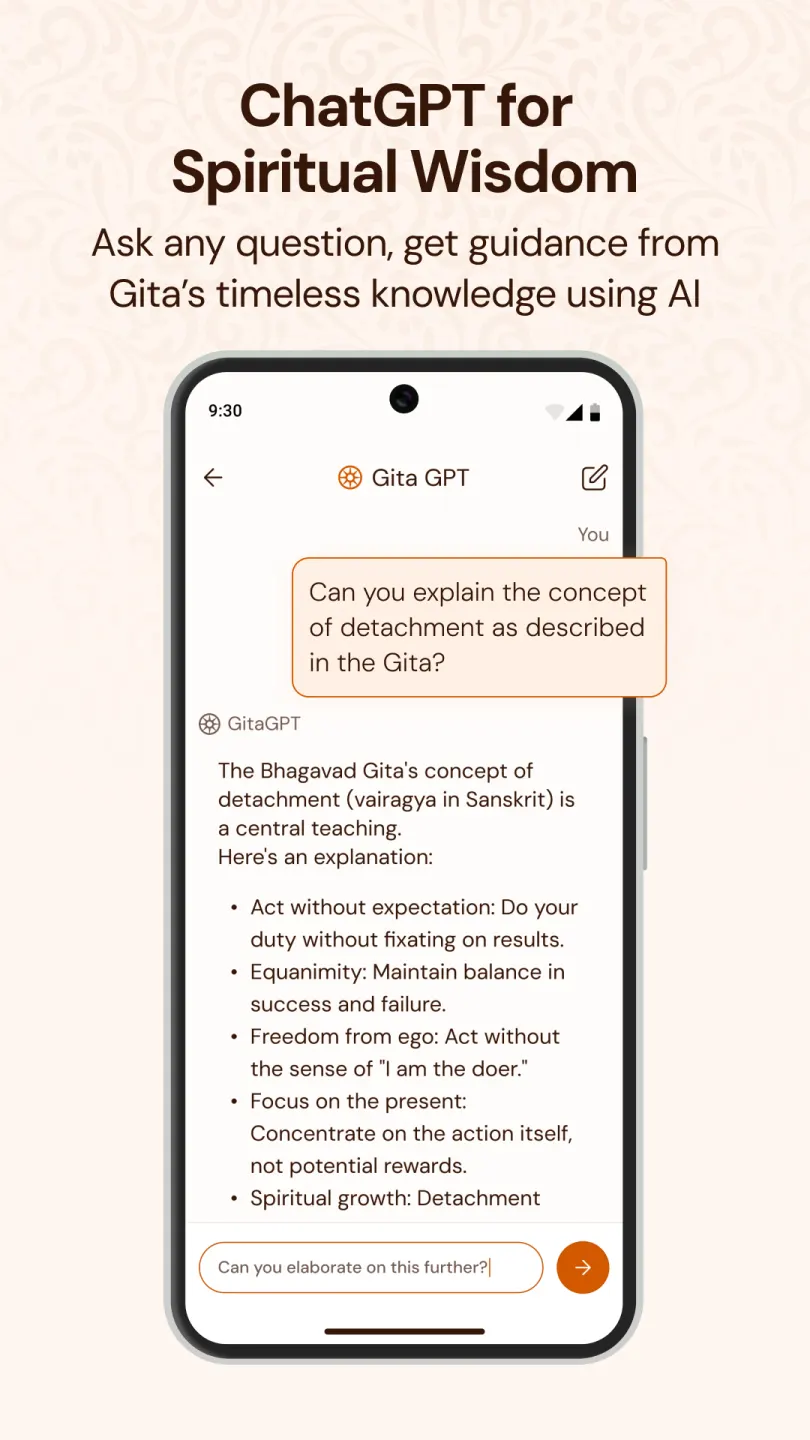 Gita GPT explaining detachment with reference to the Bhagavad Gita